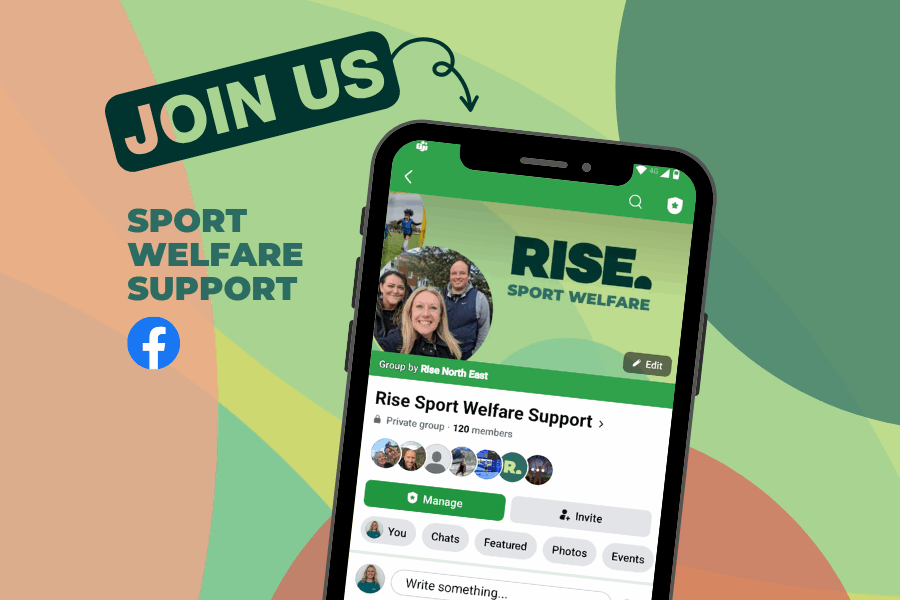 image of a phone on the rise sport welfare support facebook group