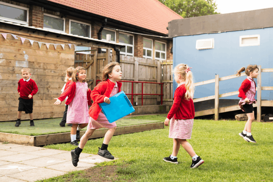 School children getting active outdoors